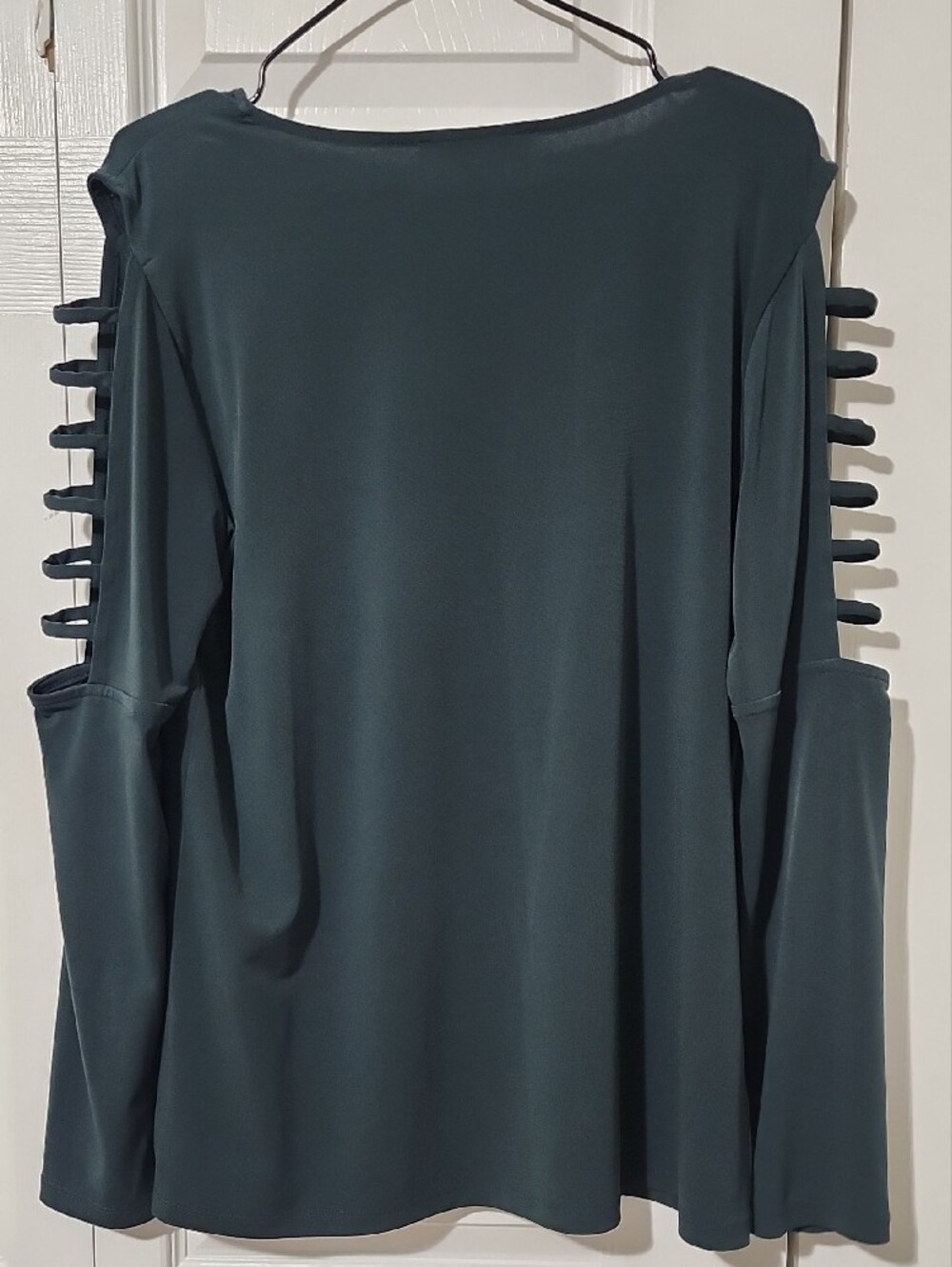 MICHAEL Michael Kors Deep Teal V-Neck Long Sleeve Top with Ladder Cutouts - Picture 3 of 3